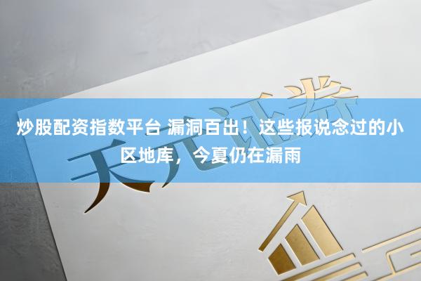 炒股配资指数平台 漏洞百出！这些报说念过的小区地库，今夏仍在漏雨